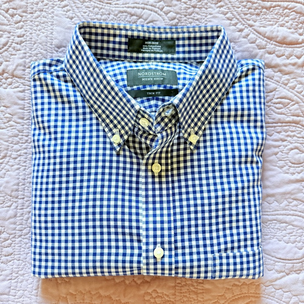 Nordstrom Men's Blue and White Gingham Shirt
